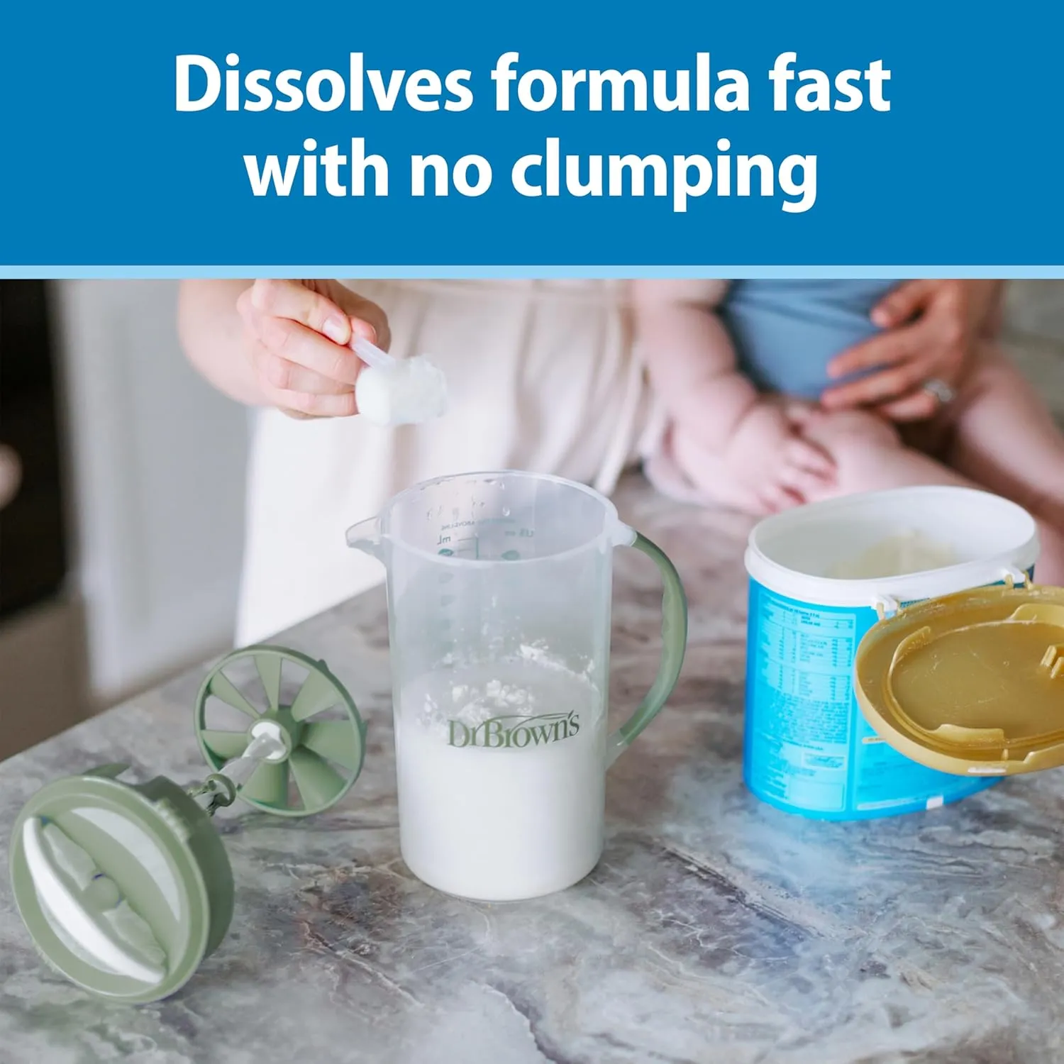 Dr. Brown's Baby Formula Mixing Pitcher with Adjustable Stopper, Locking Lid & No Drip Spout, Black, BPA Free, 36oz, 1 Pack