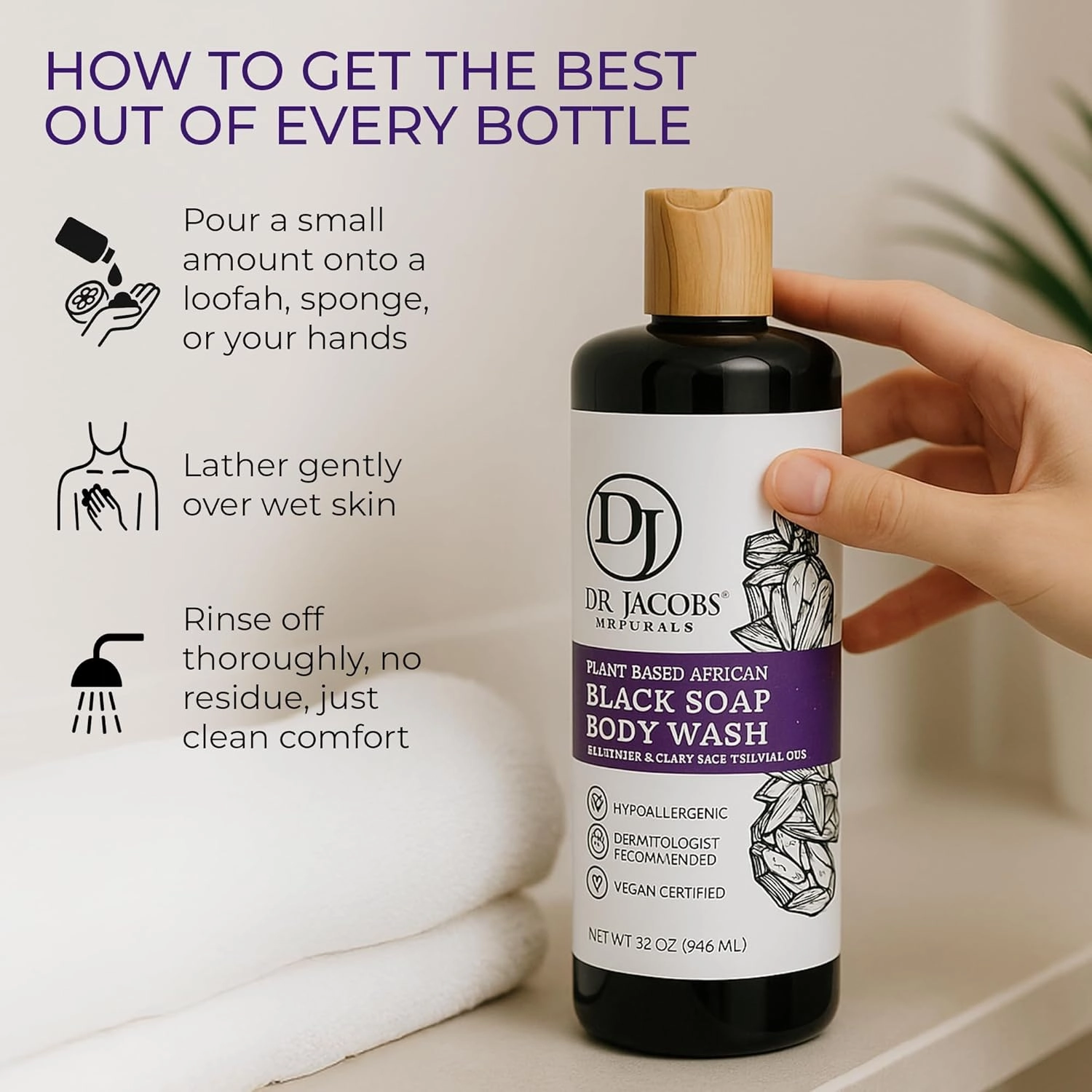 Dr Jacobs Naturals Authentic African Black Liquid Soap with Lavender & Sage Scent | All-In-One Face Wash, Sensitive Skin Body Wash, Shampoo, Shaving Soap | Moisturizing and Nourishing Formula 16oz 2pk