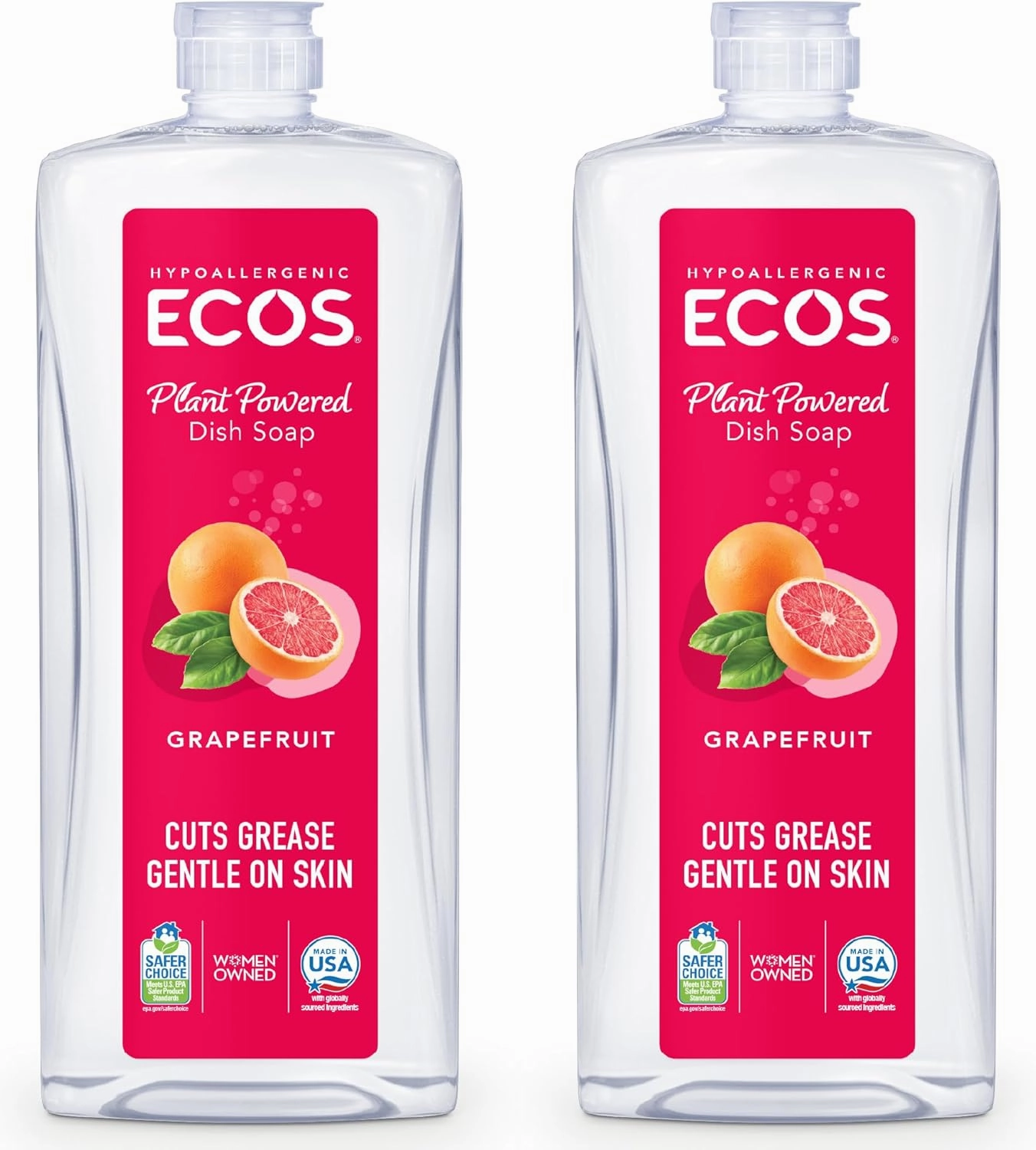 ECOS Grapefruit Dish Soap - Cuts Grease & Food Residue, Hypoallergenic, Sustainable Liquid, 50 Ounces (Pack of 2)
