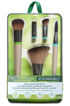 EcoTools Interchangeables Daily Essentials Total Face Makeup Brush Kit, Essential Oils, Multiuse Face Makeup Brushes, Bronzer, Blush, Powder, & Eyeshadow Brushes, Cruelty-Free & Vegan, 8 Piece Set