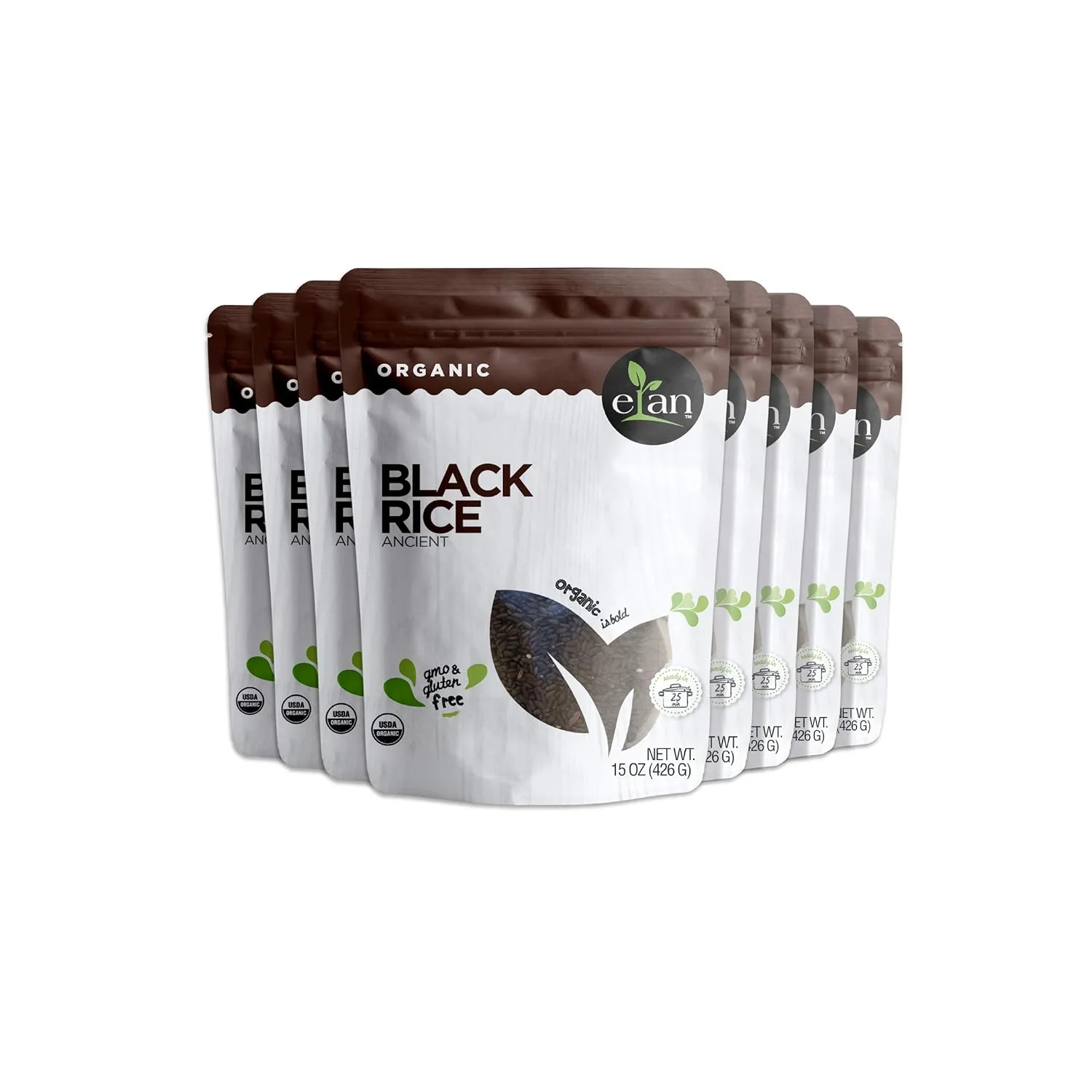 Elan Organic Ancient Black Rice, Non-GMO, Gluten-Free, Vegan, Kosher, Source of Antioxidants, Ancient Grains, High in Fiber, 8 Pack, 120 Oz