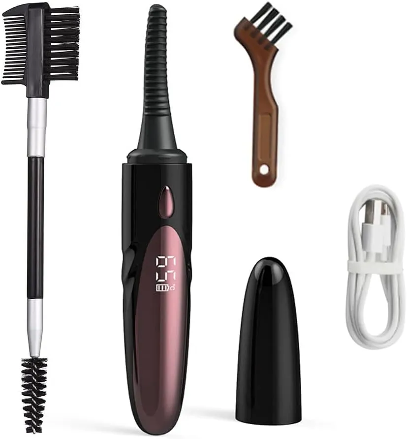 Electric Eyelash Curler Heated ，Anti-Burn Mini Lash Curler，with Type-C ，for Women Long Lasting Naturally Eyelashes Curling Tool (Black)