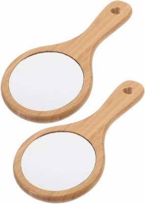 Elegant Wooden Portable Makeup Mirror Self Haircut Mirror with Handle Perfect for Travel Daily Grooming