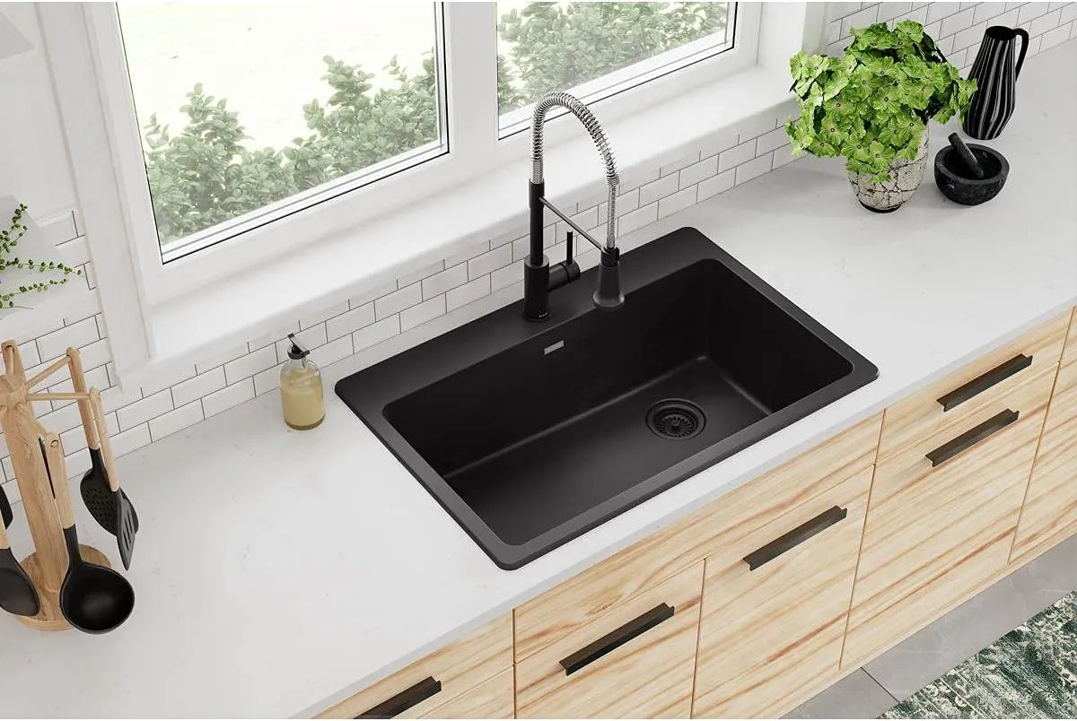 Elkay ELG13322BK0 Quartz Classic Single Bowl Drop-in Sink, Black