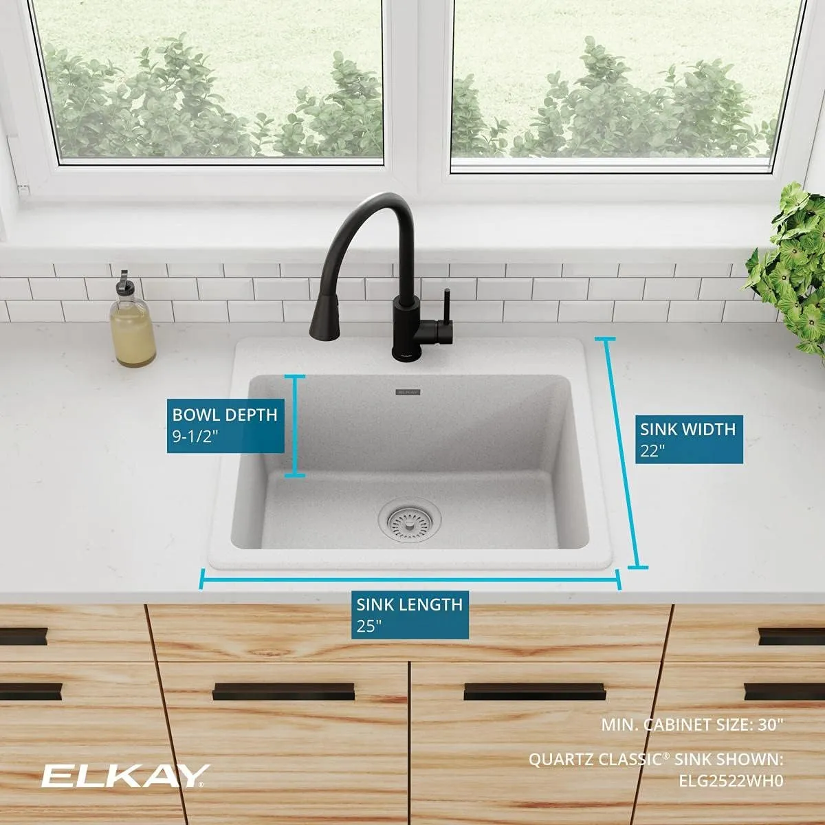 Elkay ELG2522WH0 Quartz Classic Single Bowl Drop-in Sink, White