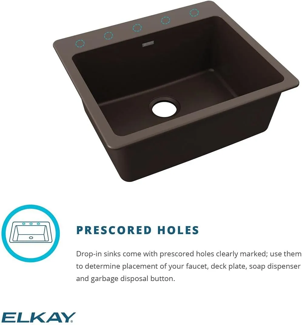 Elkay ELG2522WH0 Quartz Classic Single Bowl Drop-in Sink, White