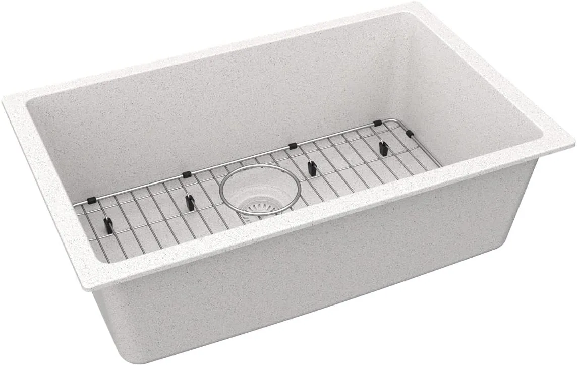 Elkay ELGRU13022WH0C Quartz Classic 29-1/2" x 18-3/4" x 9-1/2", Single Bowl Undermount Sink Kit, White