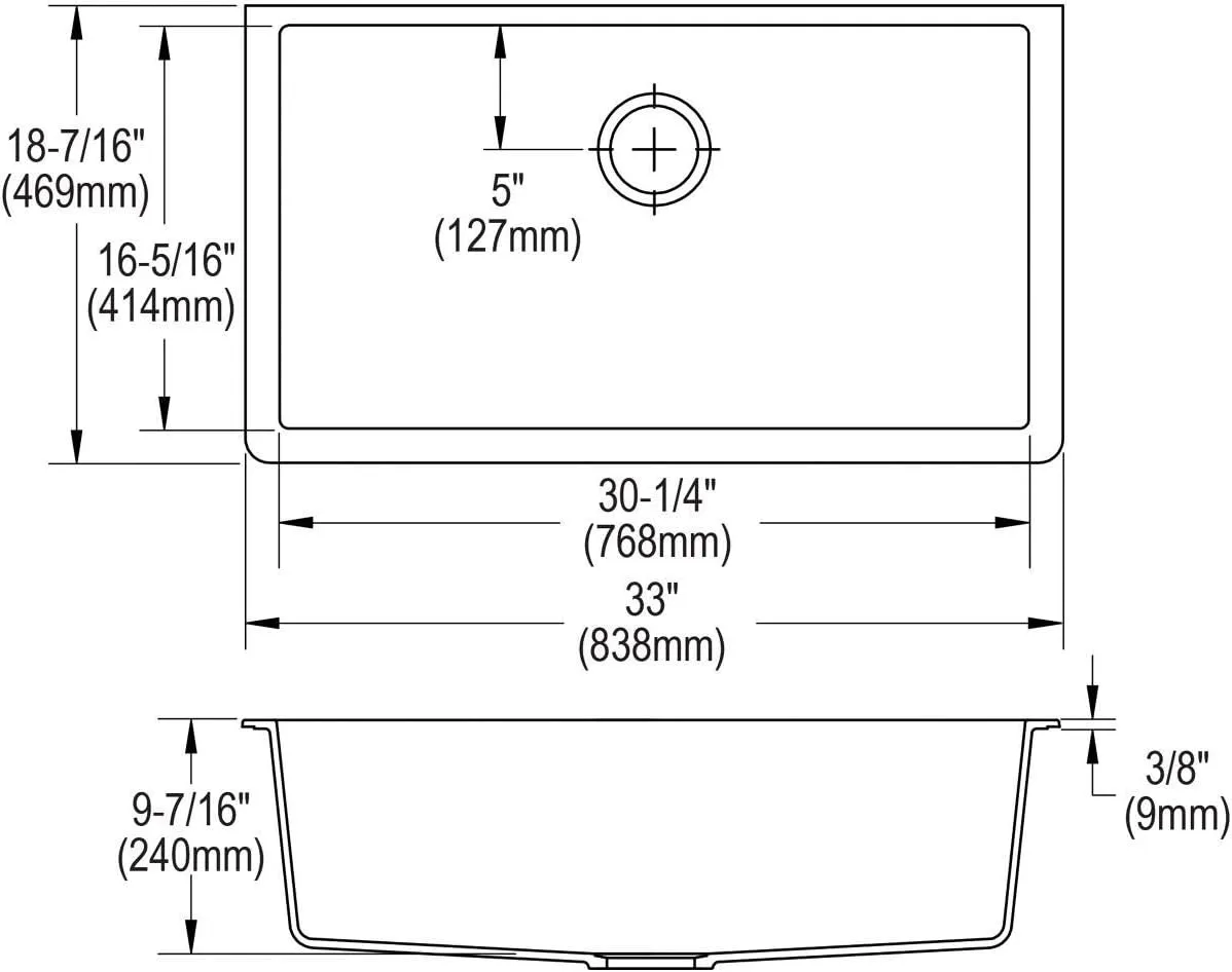 Elkay ELGRU13322GT0 Quartz Classic 33" x 18-7/16" x 9-7/16" Single Bowl Undermount Sink, Graphite