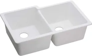 Elkay ELGU250RWH0 Quartz Classic Offset Double Bowl Undermount Sink, White