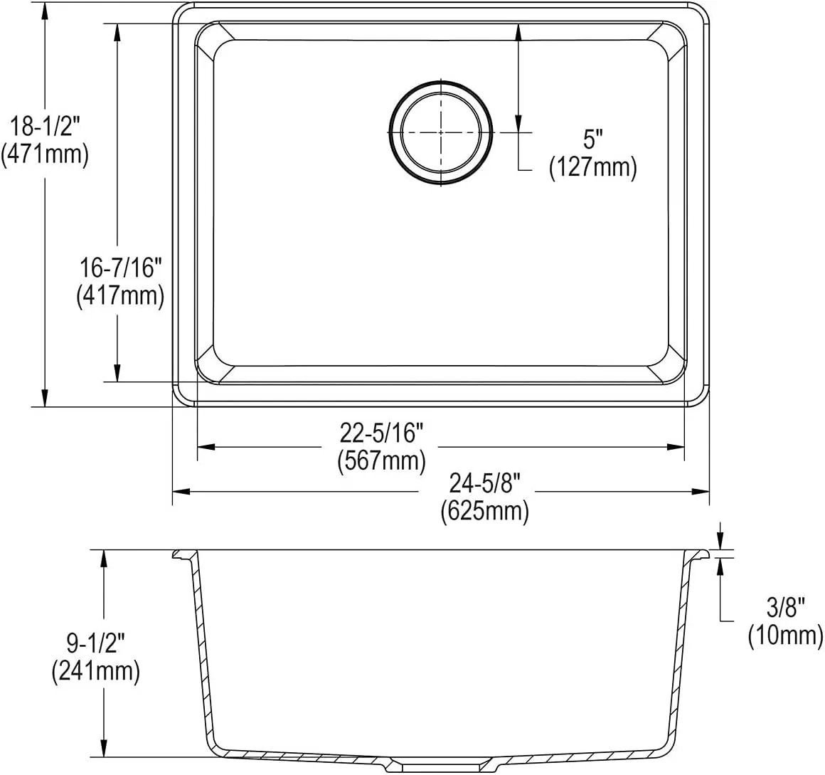 Elkay ELGU2522GY0 Quartz Classic Single Bowl Undermount Sink, Dusk Gray