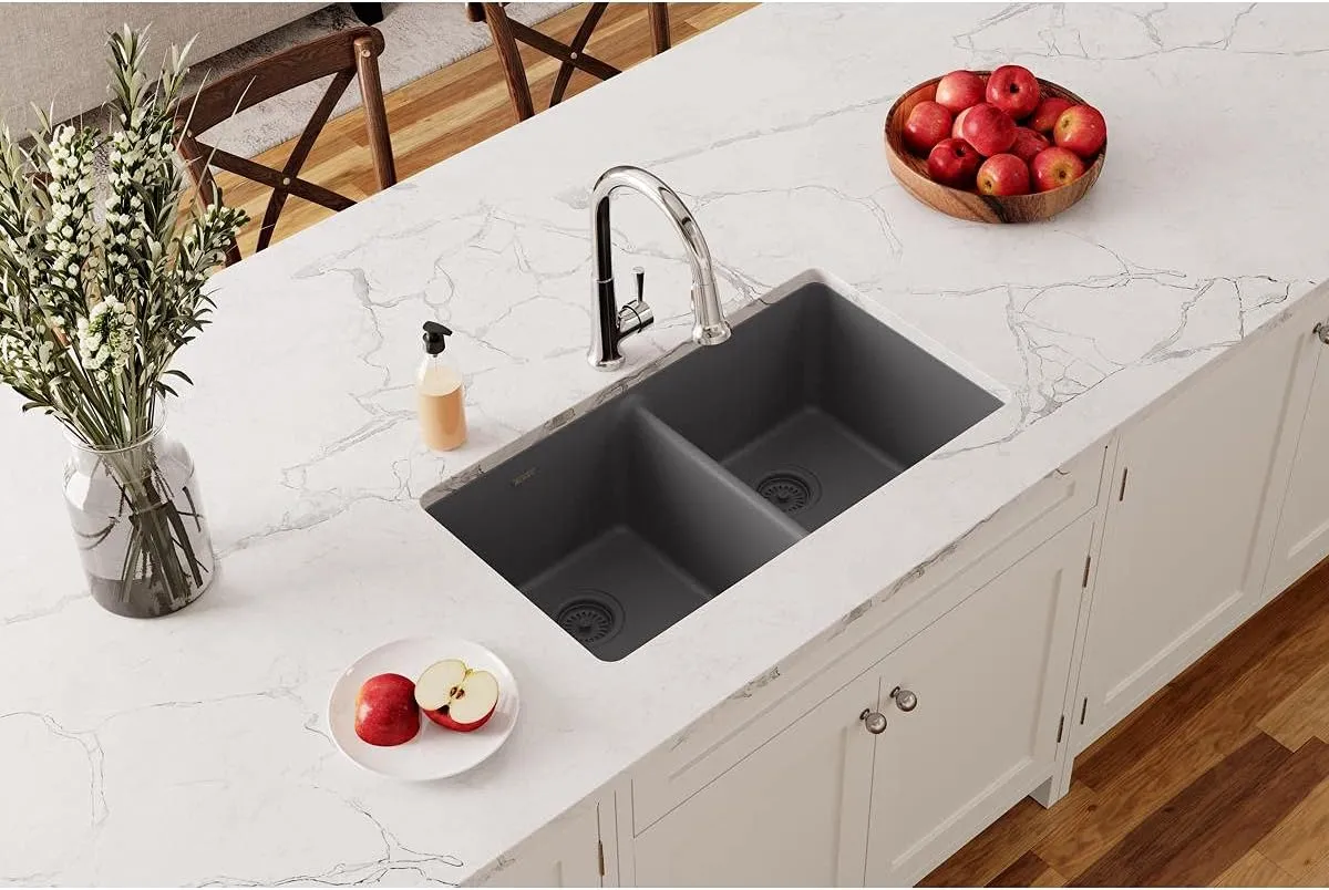 Elkay ELGU3322GY0 Quartz Classic Equal Double Bowl Undermount Sink, Dusk Gray