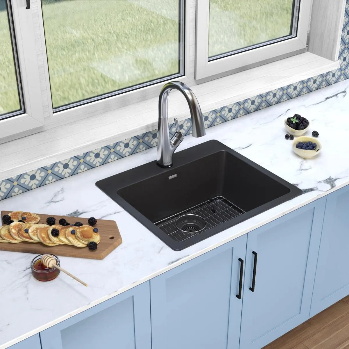 Elkay Quartz Classic 25" x 22" x 9-1/2" Single Bowl Drop-in Sink Kit with Filtered Faucet Black