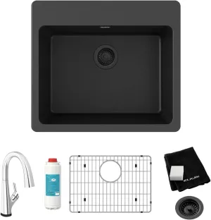 Elkay Quartz Classic 25" x 22" x 9-1/2" Single Bowl Drop-in Sink Kit with Filtered Faucet Black