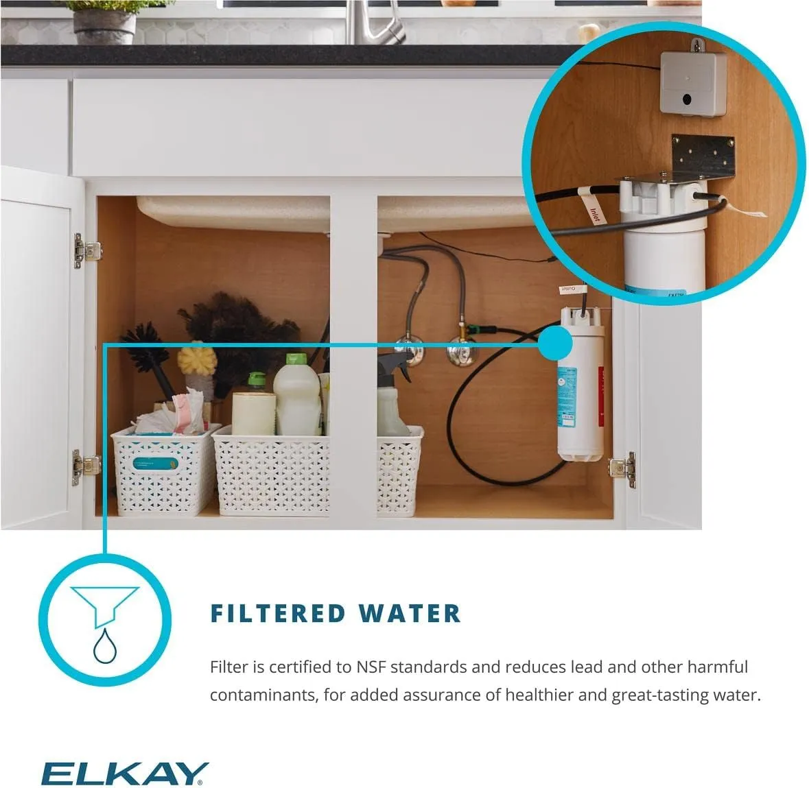 Elkay Quartz Classic 33" x 18-1/2" x 9-1/2" Equal Double Bowl Undermount Sink Kit with Filtered Faucet Greystone