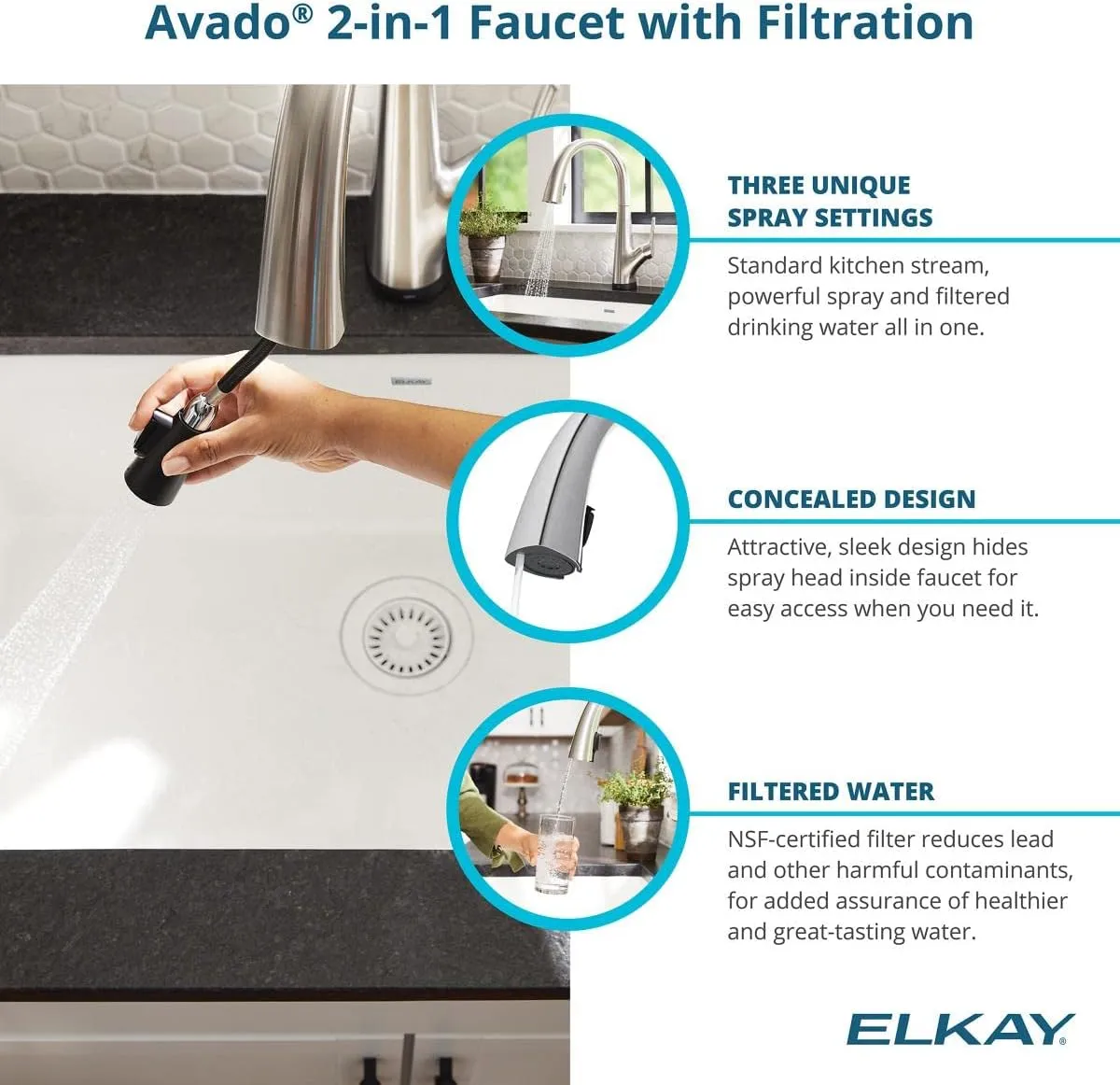 Elkay Quartz Classic 33" x 18-1/2" x 9-1/2" Equal Double Bowl Undermount Sink Kit with Filtered Faucet Greystone
