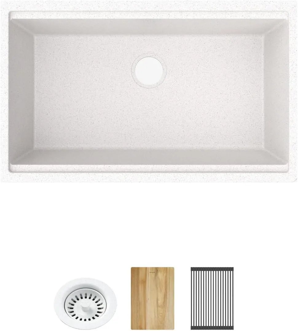 Elkay Quartz Classic 33" x 22" x 9-1/2" Single Bowl Undermount Workstation Sink 4pc Kit White