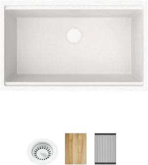 Elkay Quartz Classic 33" x 22" x 9-1/2" Single Bowl Undermount Workstation Sink 4pc Kit White