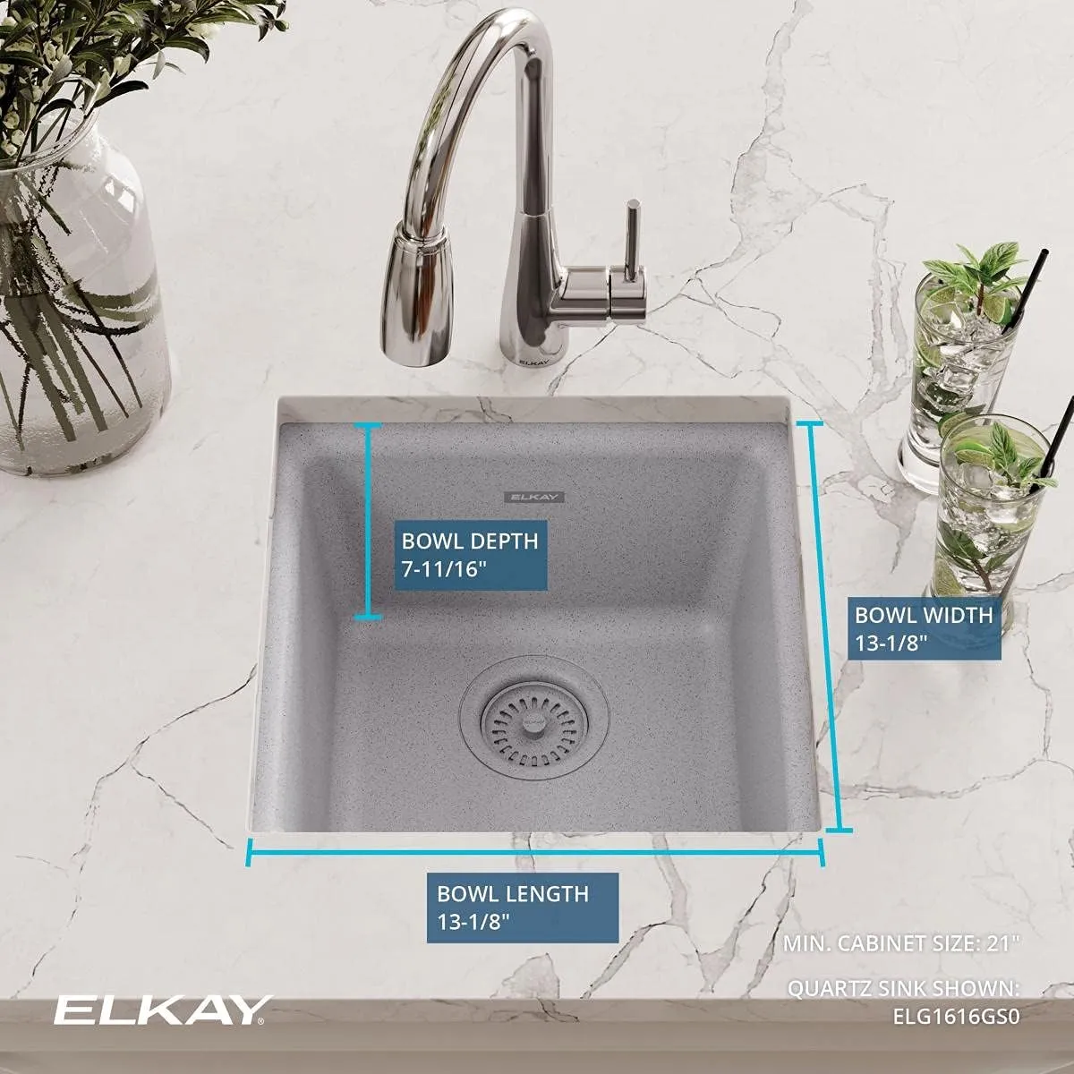 Elkay Quartz Classic ELG1616GS0 Greystone Single Bowl Dual Mount Bar Sink