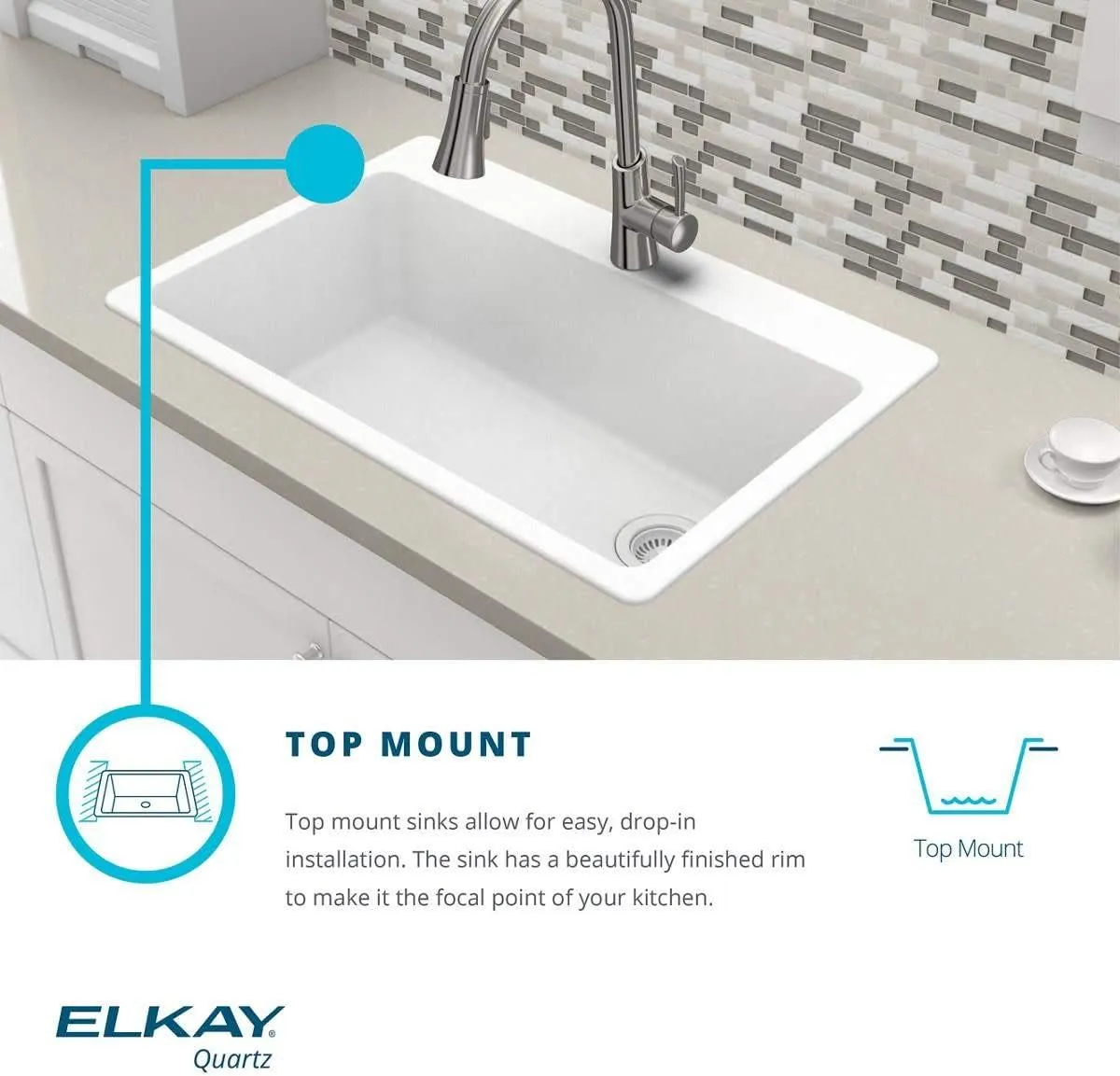 Elkay Quartz Classic ELG1616GS0 Greystone Single Bowl Dual Mount Bar Sink
