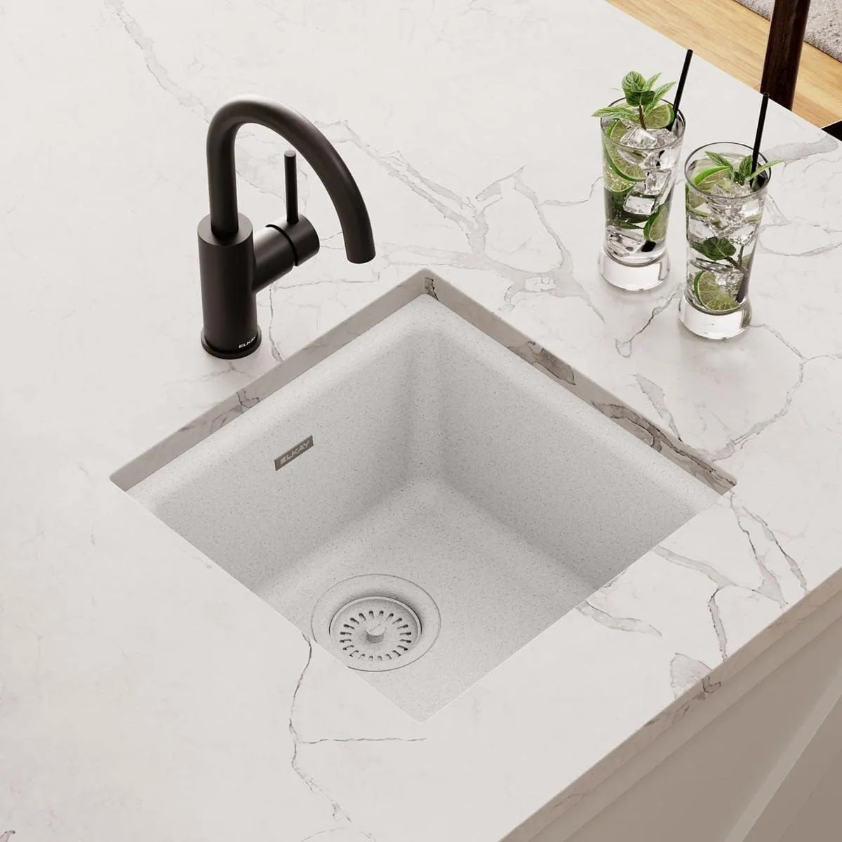 Elkay Quartz Classic ELG1616WH0 White Single Bowl Dual Mount Bar Sink