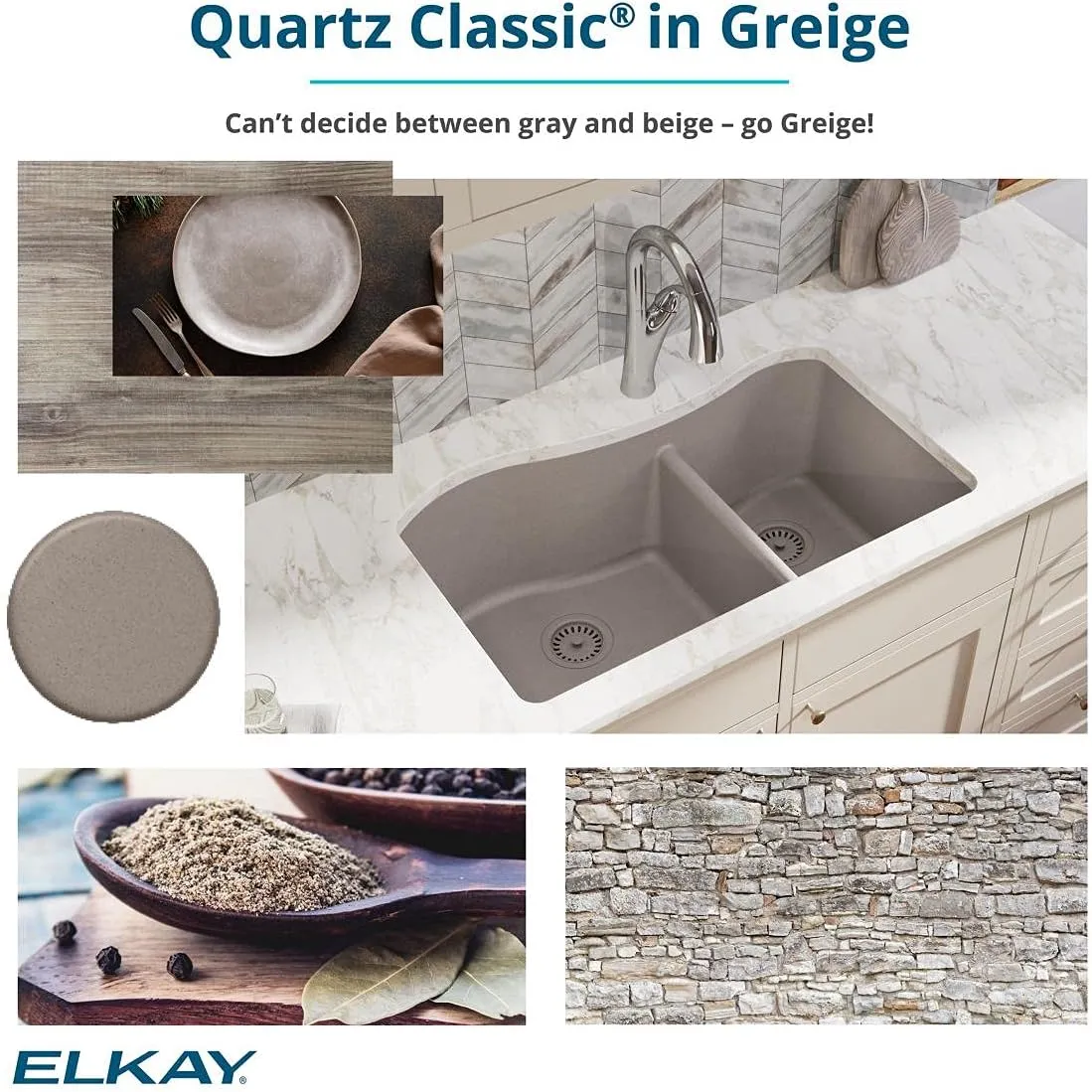 Elkay Quartz Classic ELG2522GR0 Greige Single Bowl Top Mount Sink