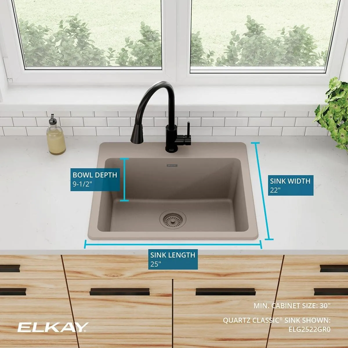 Elkay Quartz Classic ELG2522GR0 Greige Single Bowl Top Mount Sink