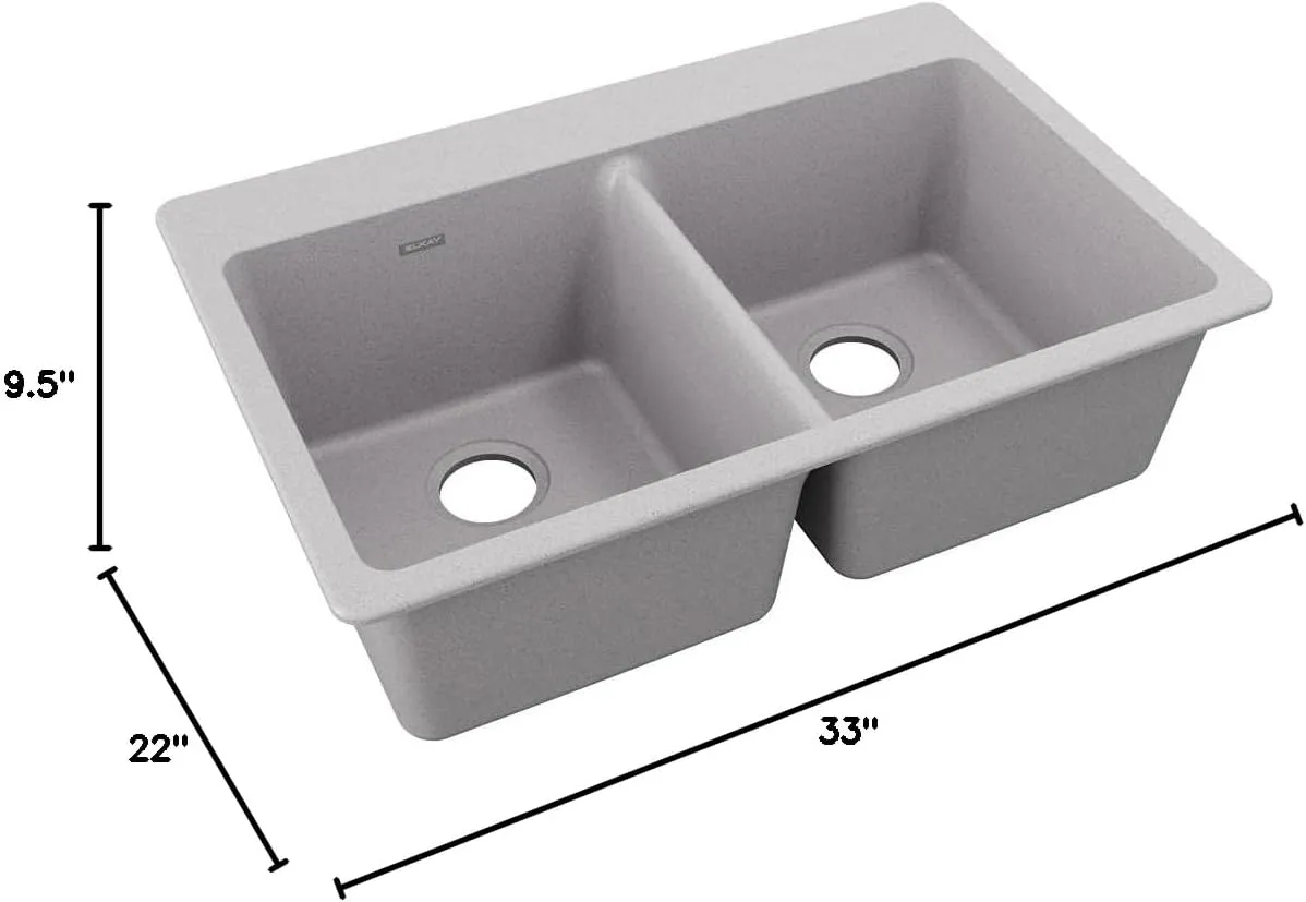 Elkay Quartz Classic ELG3322GS0 Greystone Equal Double Bowl Top Mount Sink