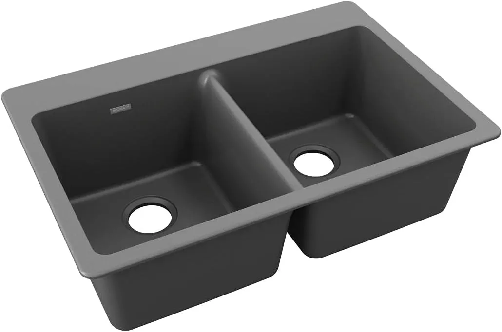 Elkay Quartz Classic ELG3322GY0 Dusk Gray Equal Double Bowl Top Mount Sink