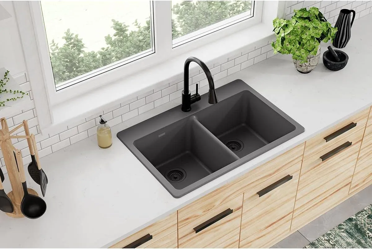 Elkay Quartz Classic ELG3322GY0 Dusk Gray Equal Double Bowl Top Mount Sink
