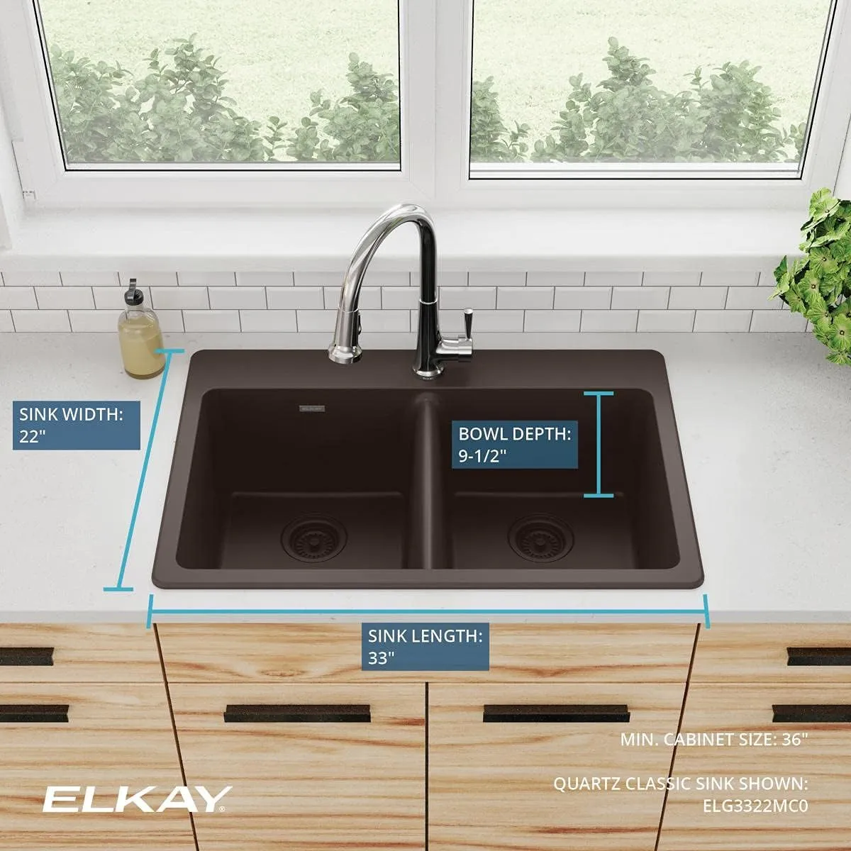 Elkay Quartz Classic ELG3322MC0 Mocha Equal Double Bowl Top Mount Sink
