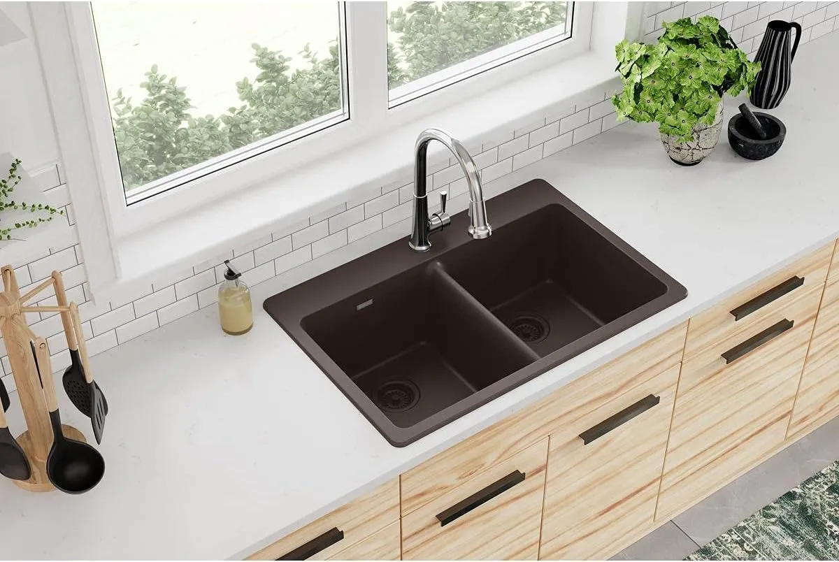 Elkay Quartz Classic ELG3322MC0 Mocha Equal Double Bowl Top Mount Sink