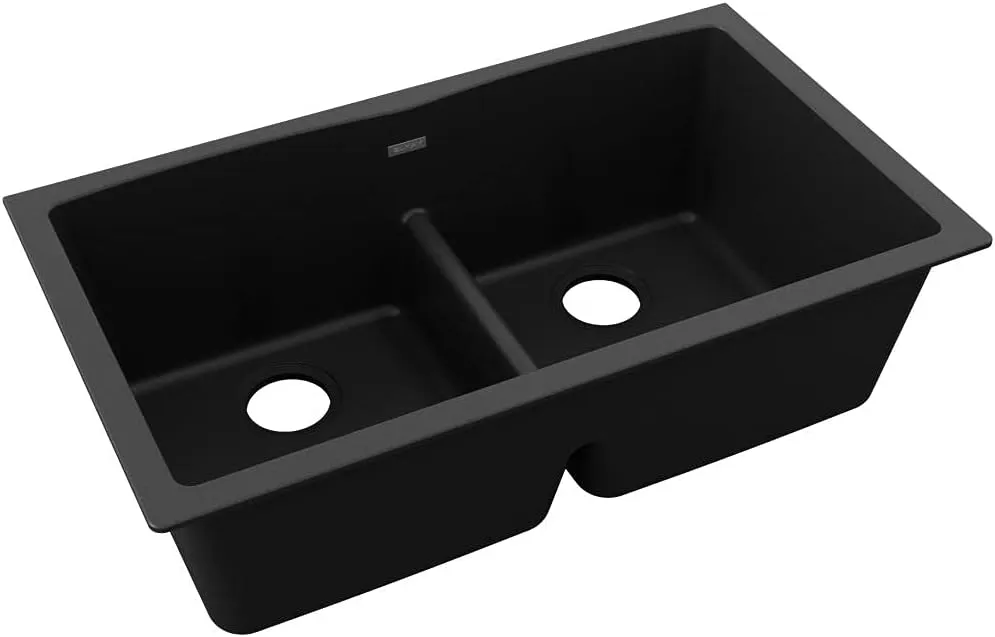 Elkay Quartz Classic ELGDULB3322BK0 Black Equal Double Bowl Undermount Sink