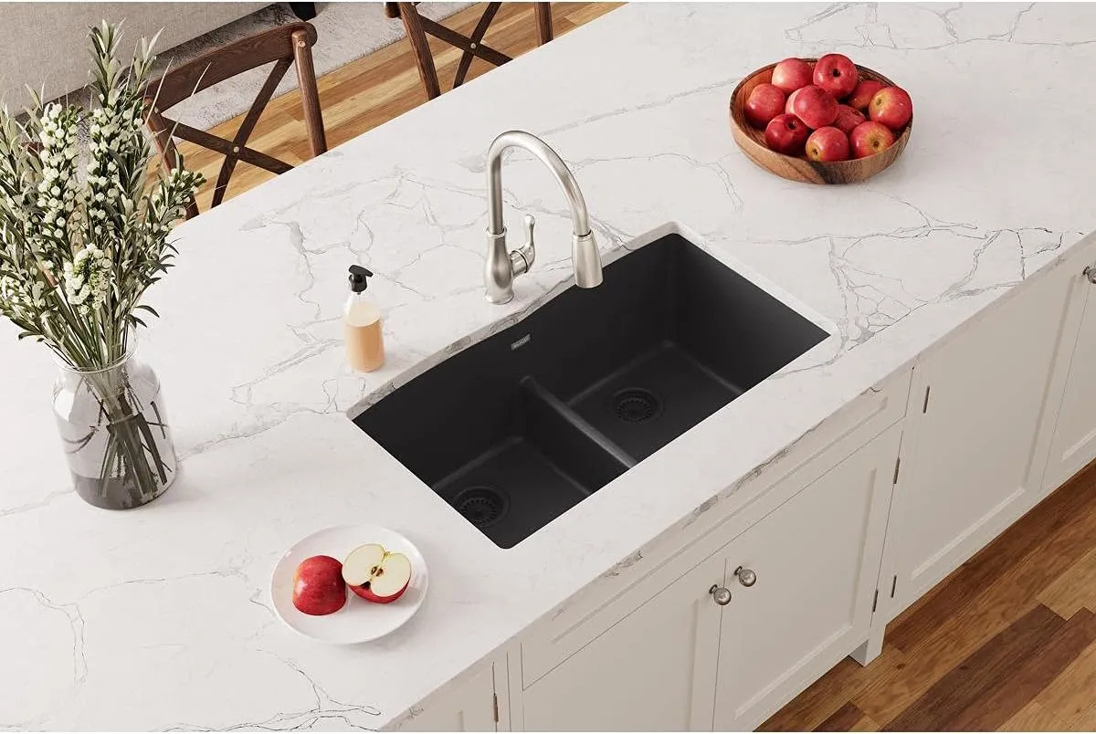 Elkay Quartz Classic ELGDULB3322BK0 Black Equal Double Bowl Undermount Sink