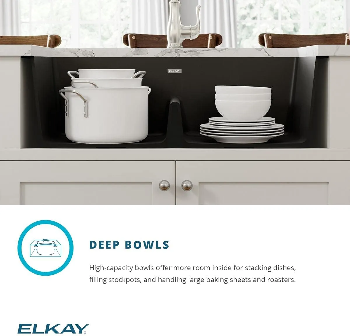 Elkay Quartz Classic ELGDULB3322BK0 Black Equal Double Bowl Undermount Sink