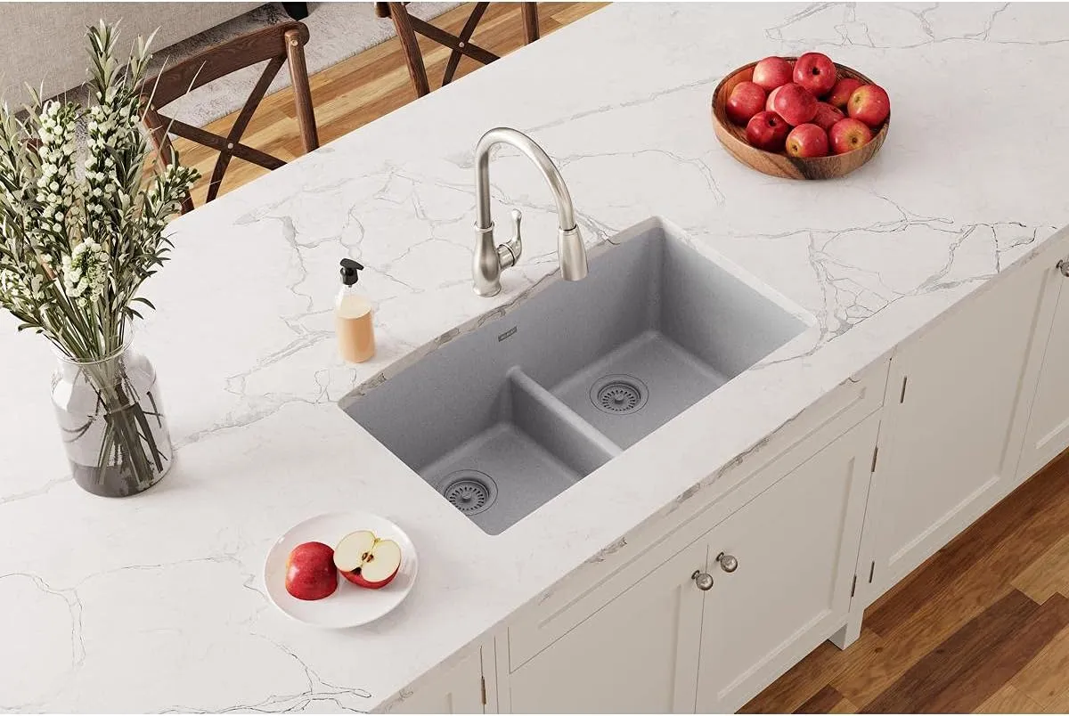 Elkay Quartz Classic ELGDULB3322GS0 Greystone Equal Double Bowl Undermount Sink