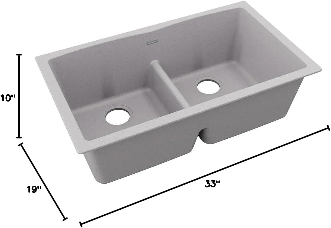 Elkay Quartz Classic ELGDULB3322GS0 Greystone Equal Double Bowl Undermount Sink