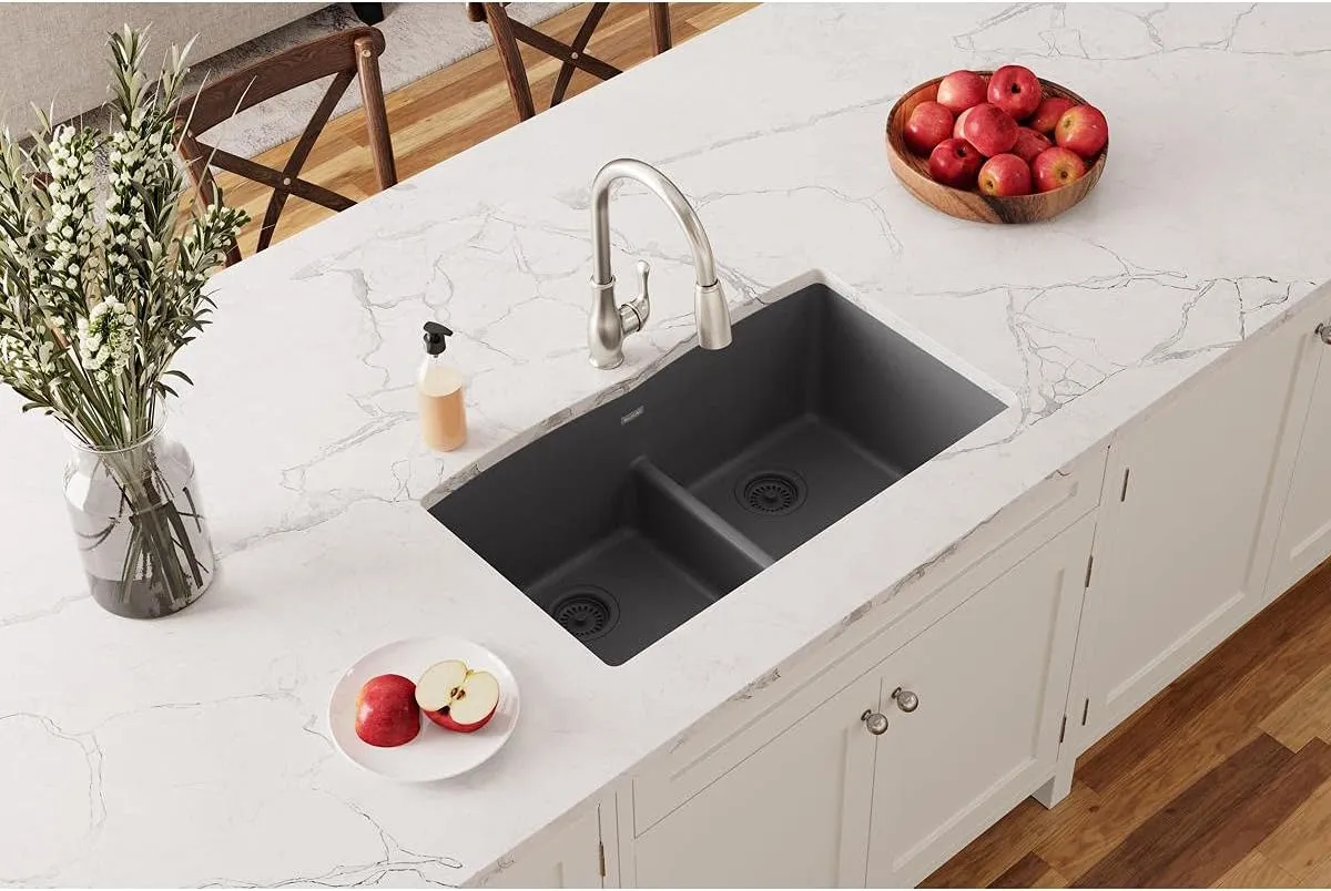 Elkay Quartz Classic ELGDULB3322GY0 Dusk Gray Equal Double Bowl Undermount Sink