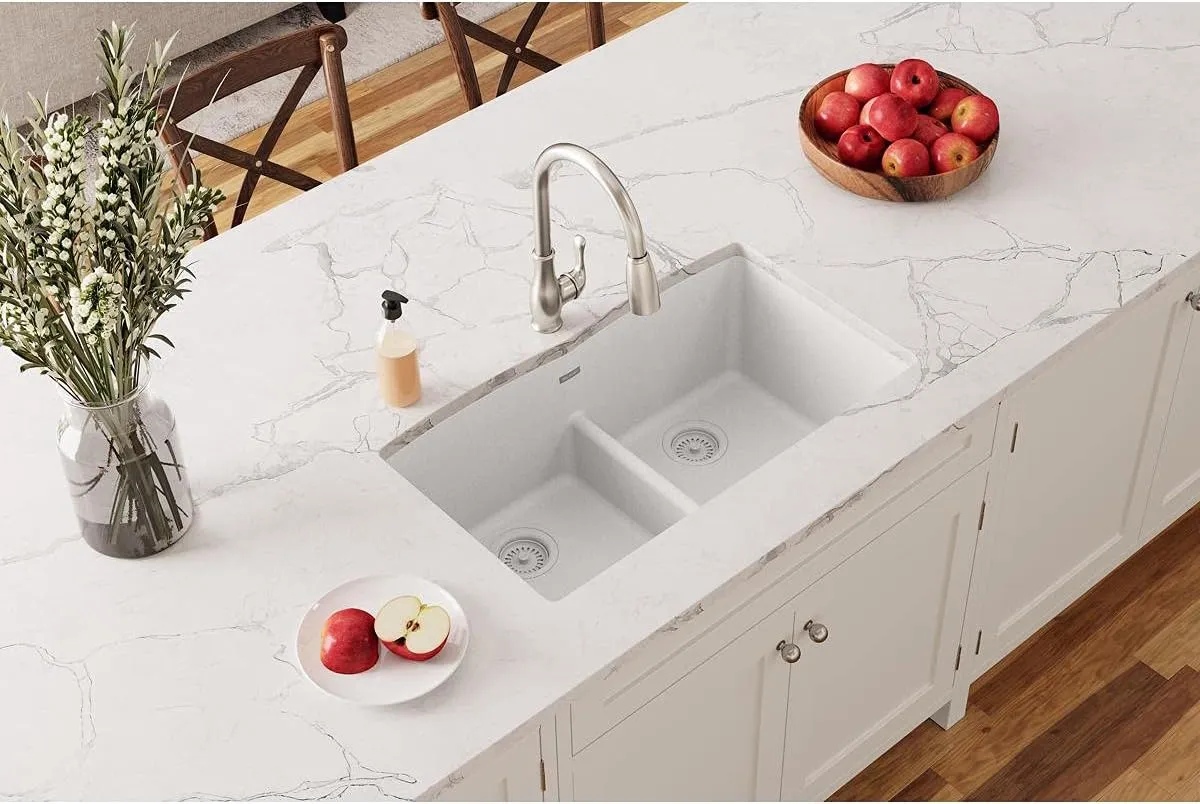 Elkay Quartz Classic ELGDULB3322WH0 White Equal Double Bowl Undermount Sink