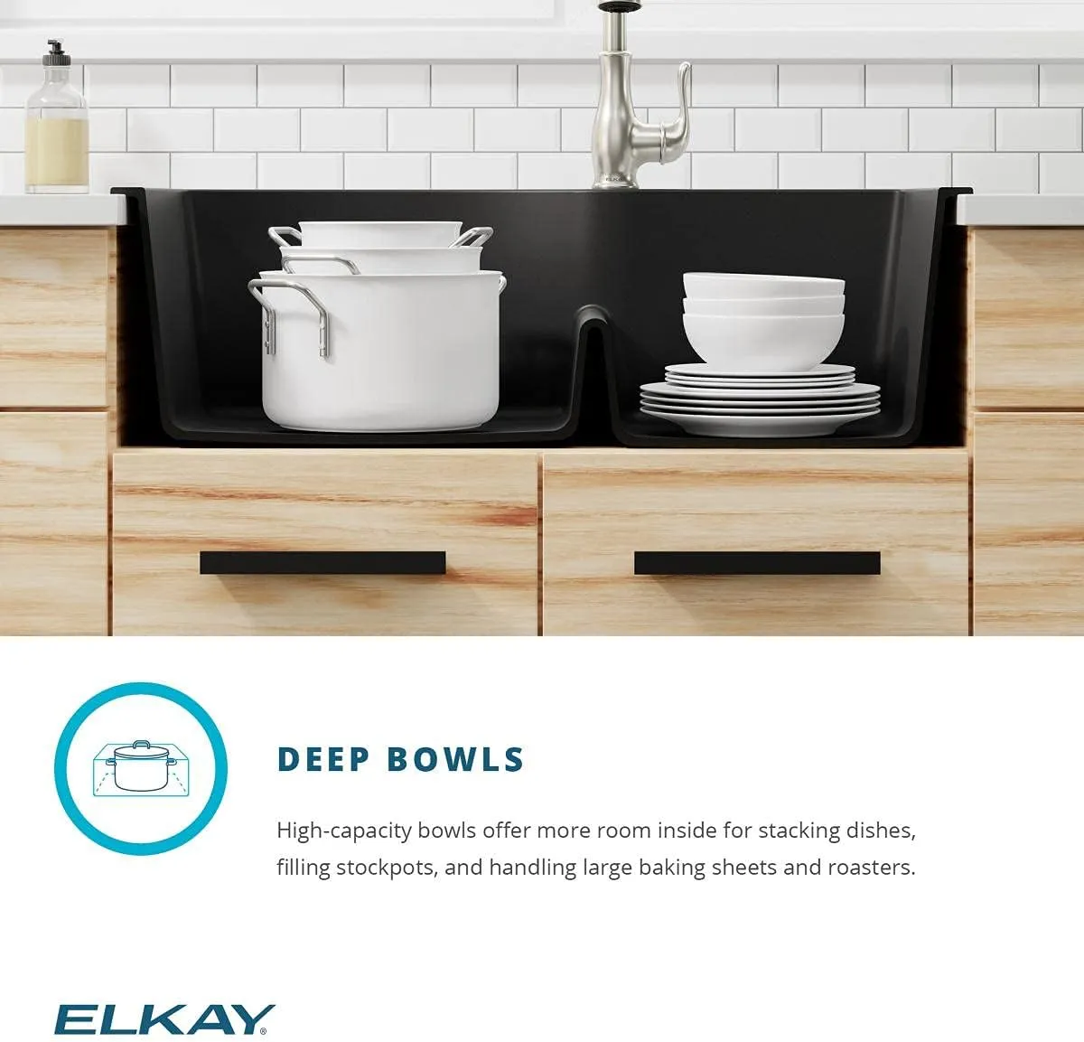 Elkay Quartz Classic ELGH3322RBK0 Black Offset 60/40 Double Bowl Top Mount Sink