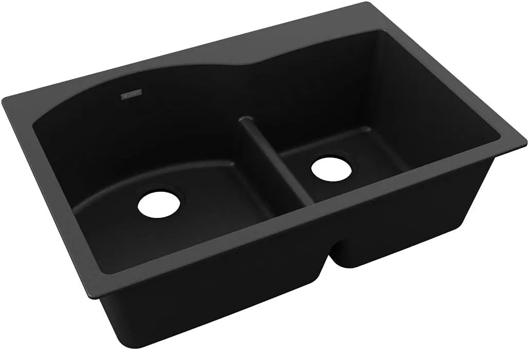 Elkay Quartz Classic ELGH3322RBK0 Black Offset 60/40 Double Bowl Top Mount Sink