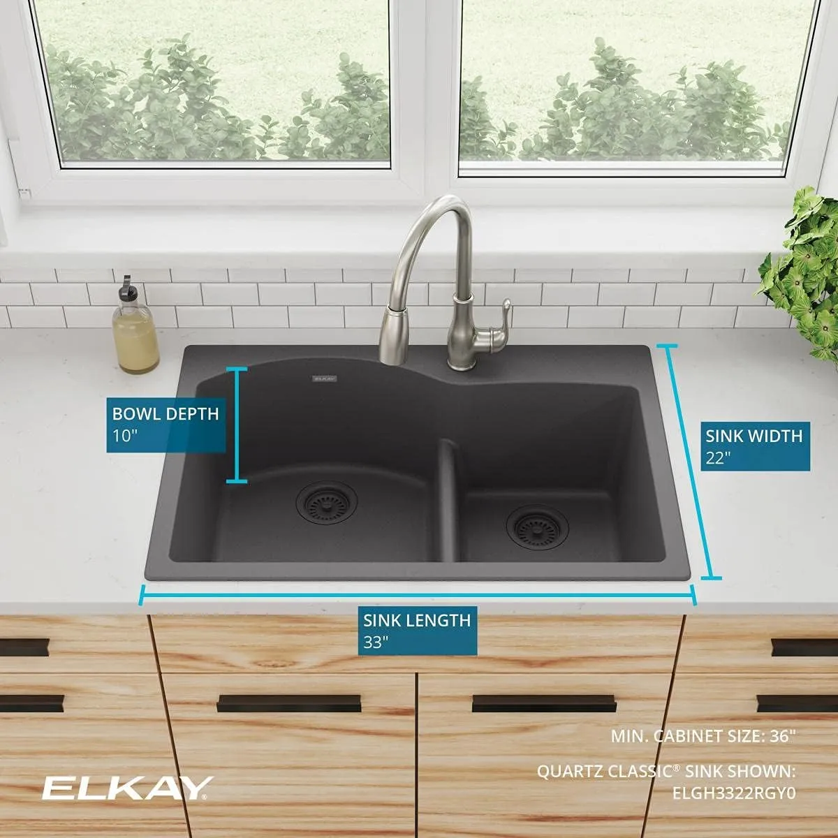 Elkay Quartz Classic ELGH3322RGY0 Dusk Gray Offset 60/40 Double Bowl Top Mount Sink