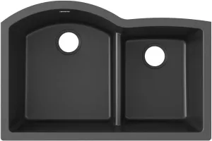 Elkay Quartz Classic ELGHU3322RBK0 Black Offset 60/40 Double Bowl Undermount Sink with Aqua Divide