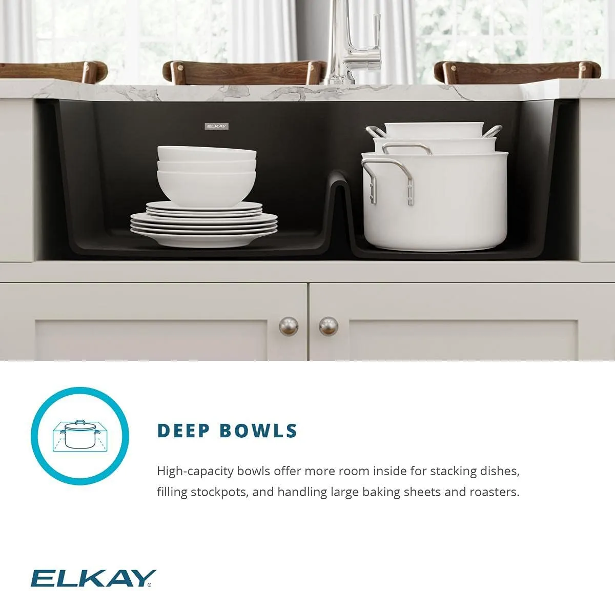 Elkay Quartz Classic ELGHU3322RGS0 Greystone Offset 60/40 Double Bowl Undermount Sink with Aqua Divide