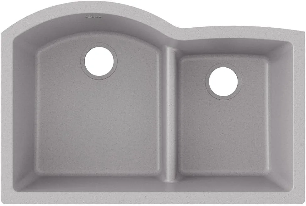 Elkay Quartz Classic ELGHU3322RGS0 Greystone Offset 60/40 Double Bowl Undermount Sink with Aqua Divide