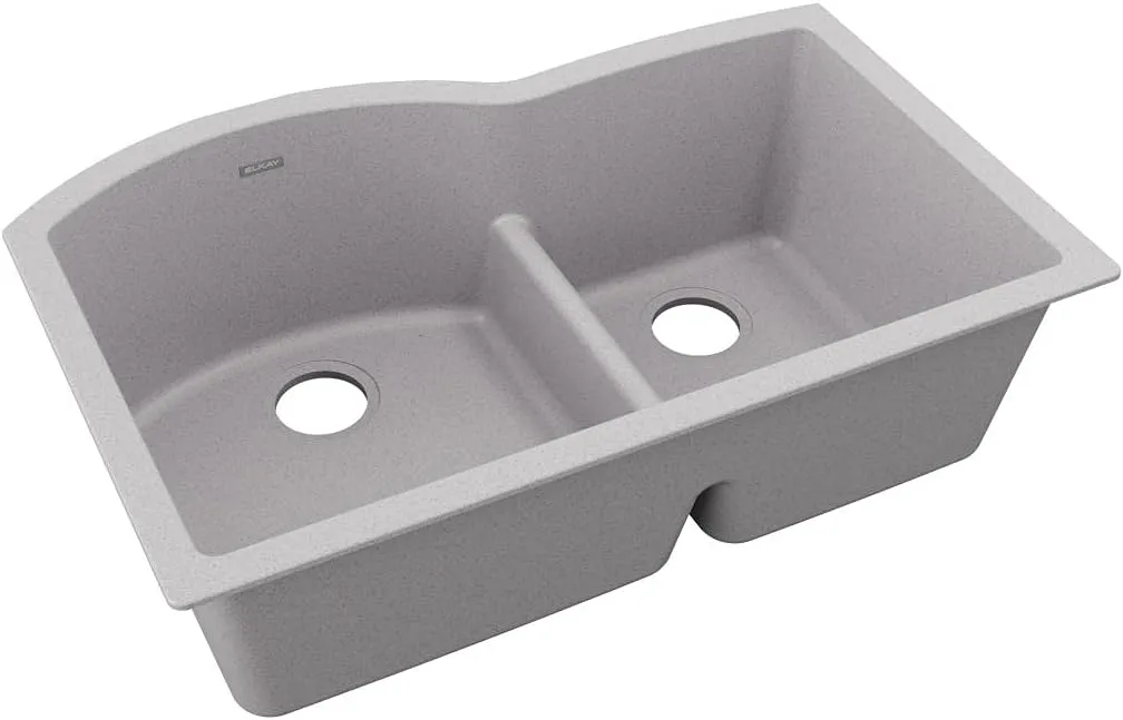 Elkay Quartz Classic ELGHU3322RGS0 Greystone Offset 60/40 Double Bowl Undermount Sink with Aqua Divide