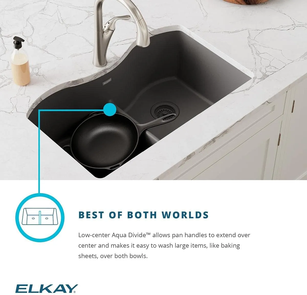 Elkay Quartz Classic ELGHU3322RGY0 Dusk Gray Offset 60/40 Double Bowl Undermount Sink with Aqua Divide