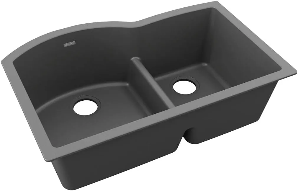 Elkay Quartz Classic ELGHU3322RGY0 Dusk Gray Offset 60/40 Double Bowl Undermount Sink with Aqua Divide