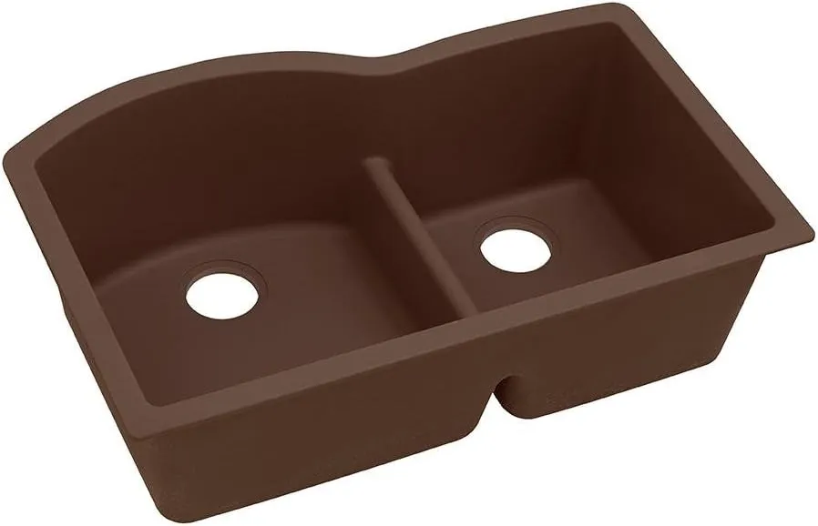 Elkay Quartz Classic ELGHU3322RMC0 Mocha Offset 60/40 Double Bowl Undermount Sink with Aqua Divide
