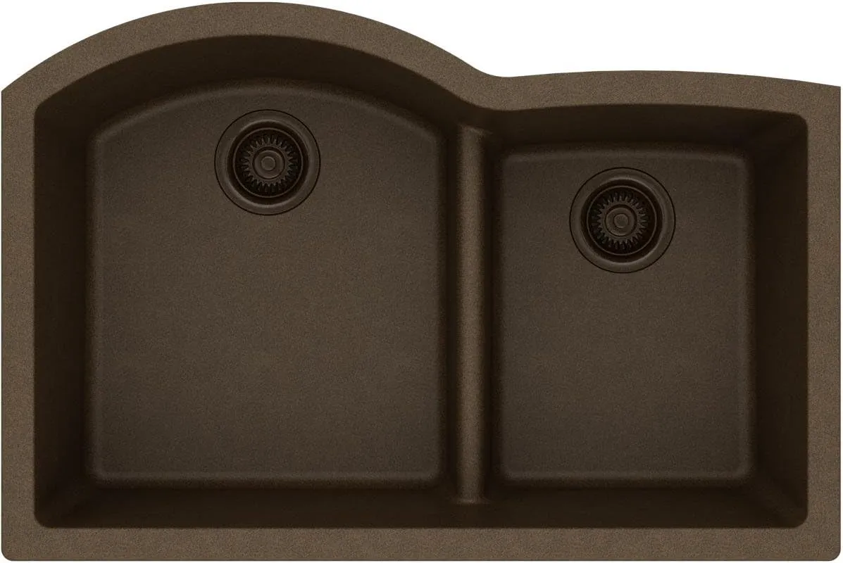 Elkay Quartz Classic ELGHU3322RMC0 Mocha Offset 60/40 Double Bowl Undermount Sink with Aqua Divide