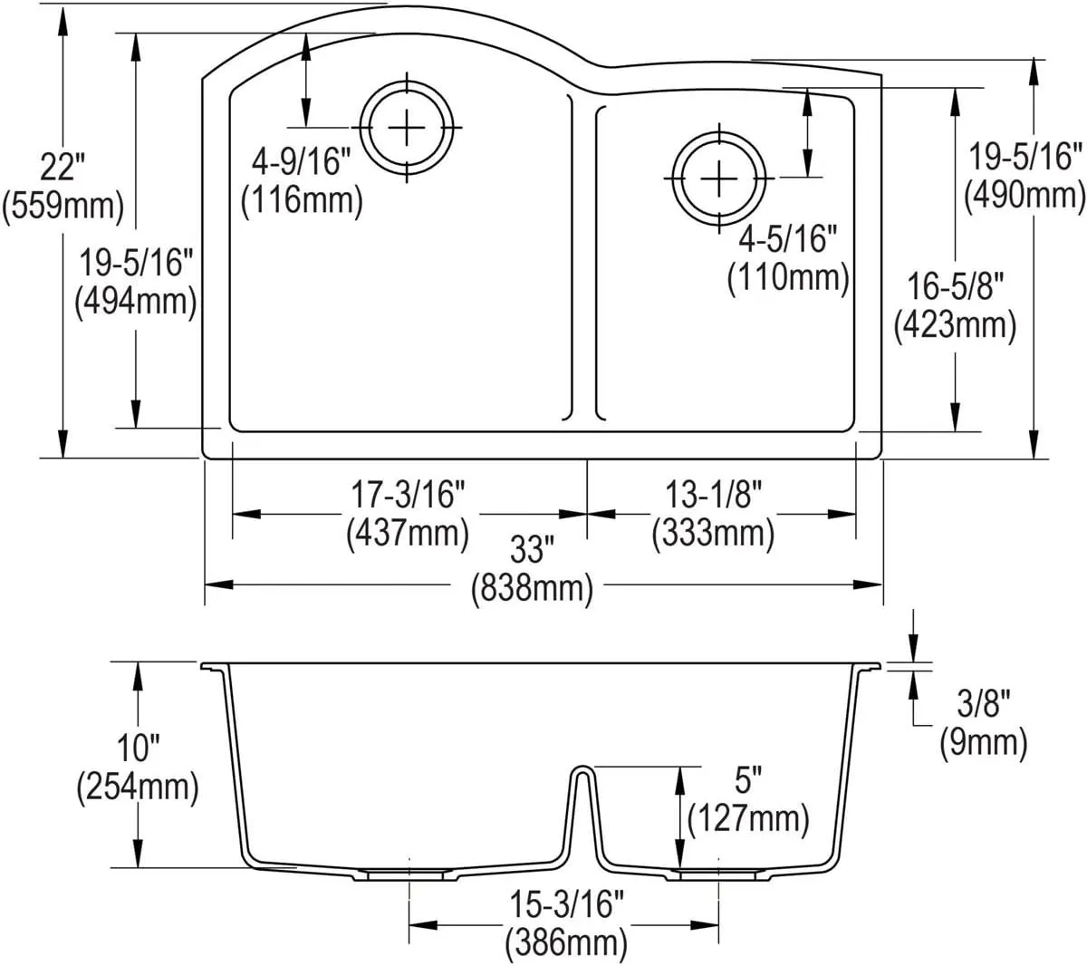 Elkay Quartz Classic ELGHU3322RMC0 Mocha Offset 60/40 Double Bowl Undermount Sink with Aqua Divide